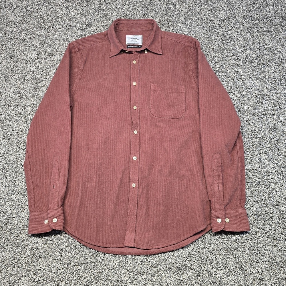 portuguese flannel corduroy Long Sleeve Shirt Men Size M Brown